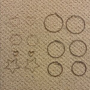 Gold Hoop and Geometric Earrings Set